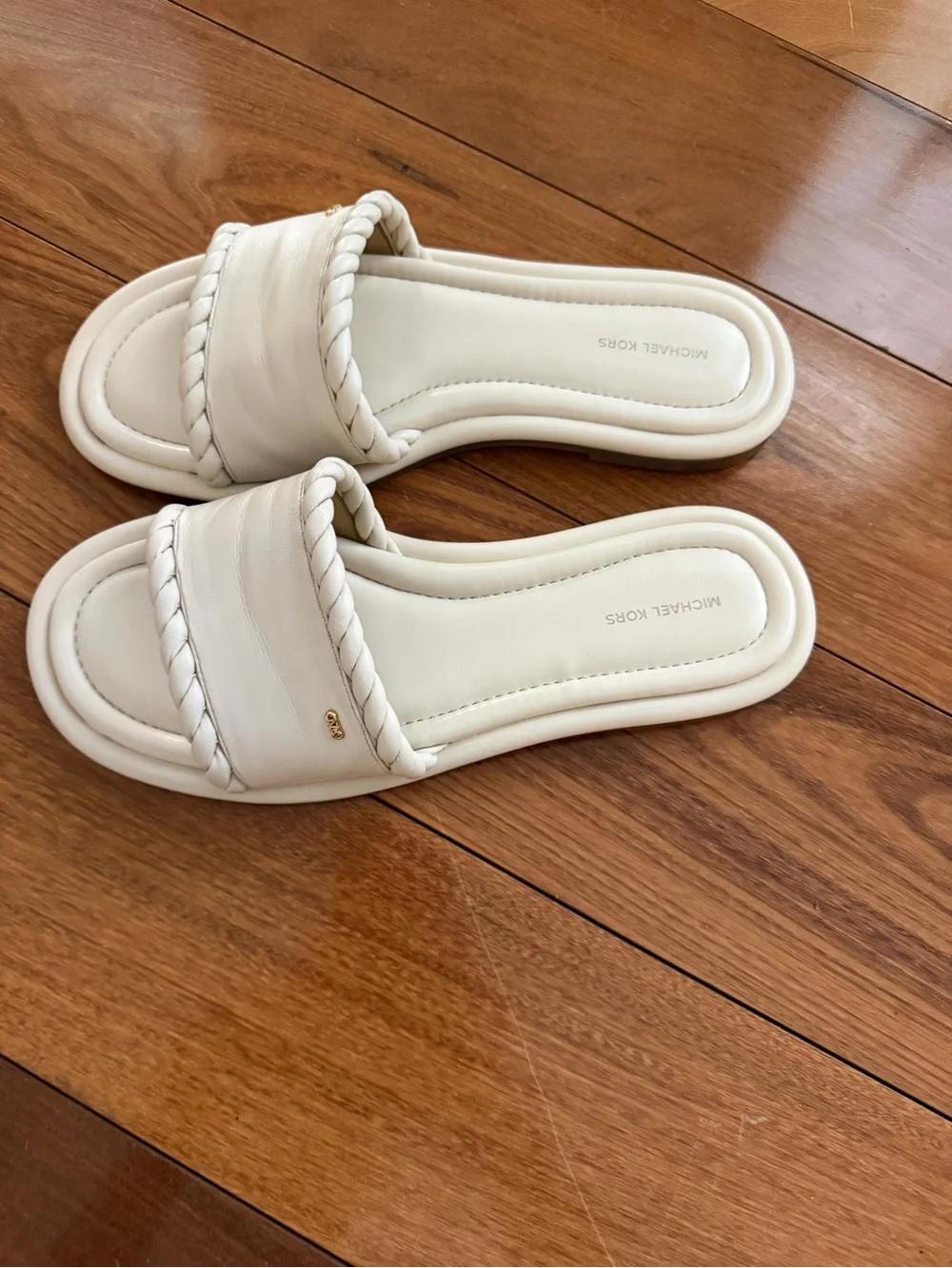 Michael Kors Cream Braided Leather Slide Sandals size 8.5